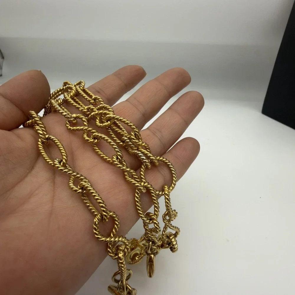 Vtg JUST CAVALLI Fleur De Liss Snake Necklace Chunky Gold Tone Sepant Y Drop